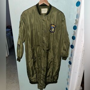 Army Green Long Bomber Long Jacket